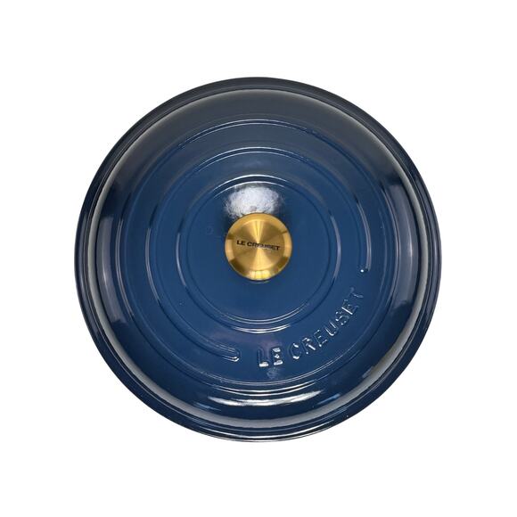 LE CREUSET #32 Round LID ONLY Ink Blue with Gold Knob Cast Iron Dutch Oven EUC